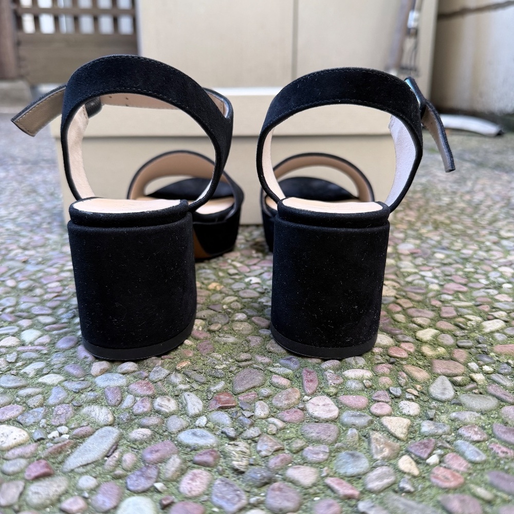M.Gemi “The Lizza Nuova” Black Suede Platform Block Heel Sandals 36.5 NWT - Picture 4 of 9